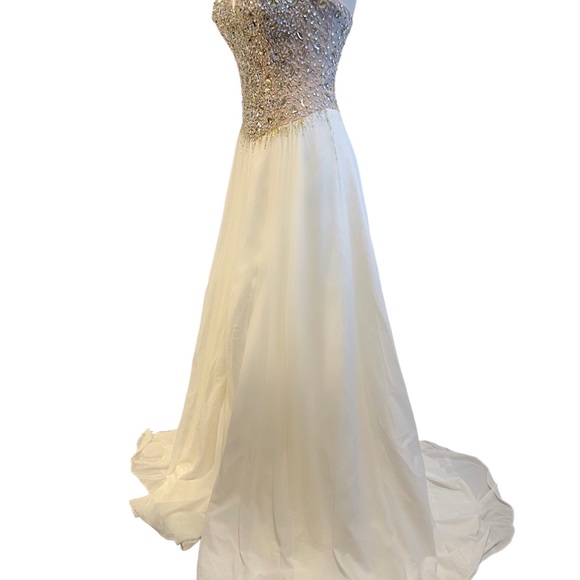 COYA Collection Beaded Bodice Strapless Long Ivory Formal Dress COYA Sz S - Picture 4 of 5